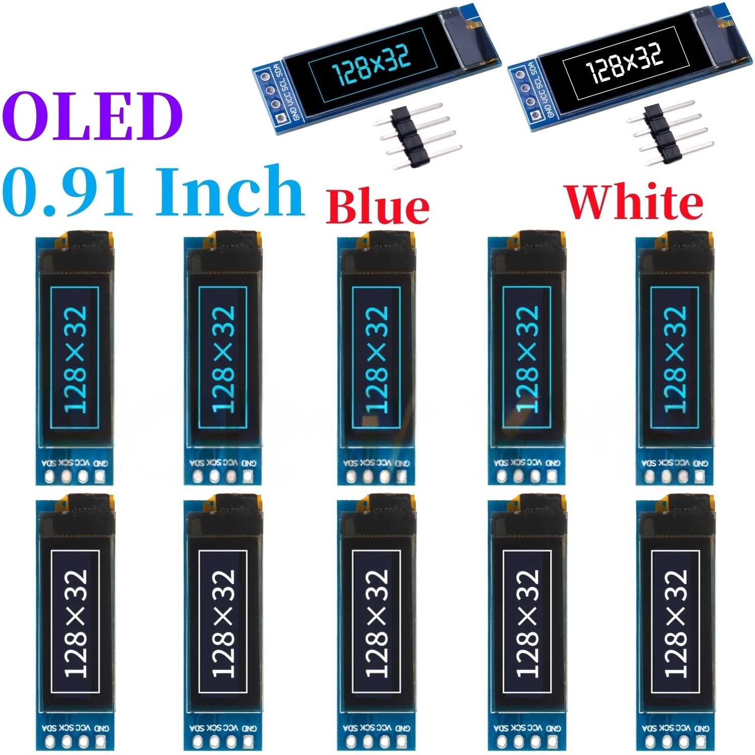 Ssd1306 - Écran LCD OLED blanc/bleu, 0.91 pouces,